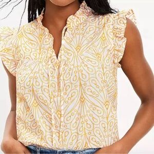 Women's Ruffled Sleeve Top - Yellow Pattern